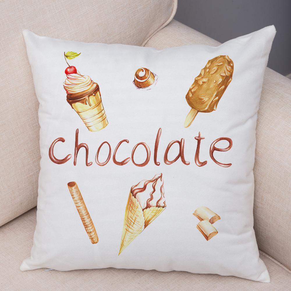 Watercolor Ice Cream Print Throw Pillow Cover Sweet Dessert Cushion Case Home Decor 40x40cm 16x16in