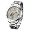 Mens Automatic Mechanical Watch Grey Skeleton Dial Luminous Hands Waterproof Business Wristwatch