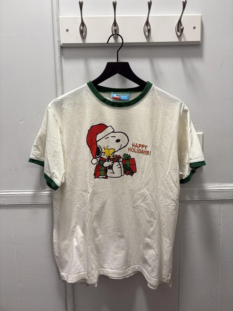 

Peanuts Snoopy Happy Holidays Shirt Mens Large Green Ringer Christmas Unisex T-Shirt XXXL