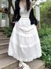 Lace High-Waisted Slimming A-Line White Midi Skirt for Women - Spring Collection