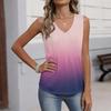 Women's Fashionable Sleeveless Vest With Pleats, V-neck, Tie- Gradient Color, Loose Fit, Flowy Summer Top