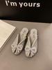 Bow Pearl Bag Head Slippers Female Korean Version Round Head Breathable One Pedal Home Slippers Female Hollow Half Slippers Female