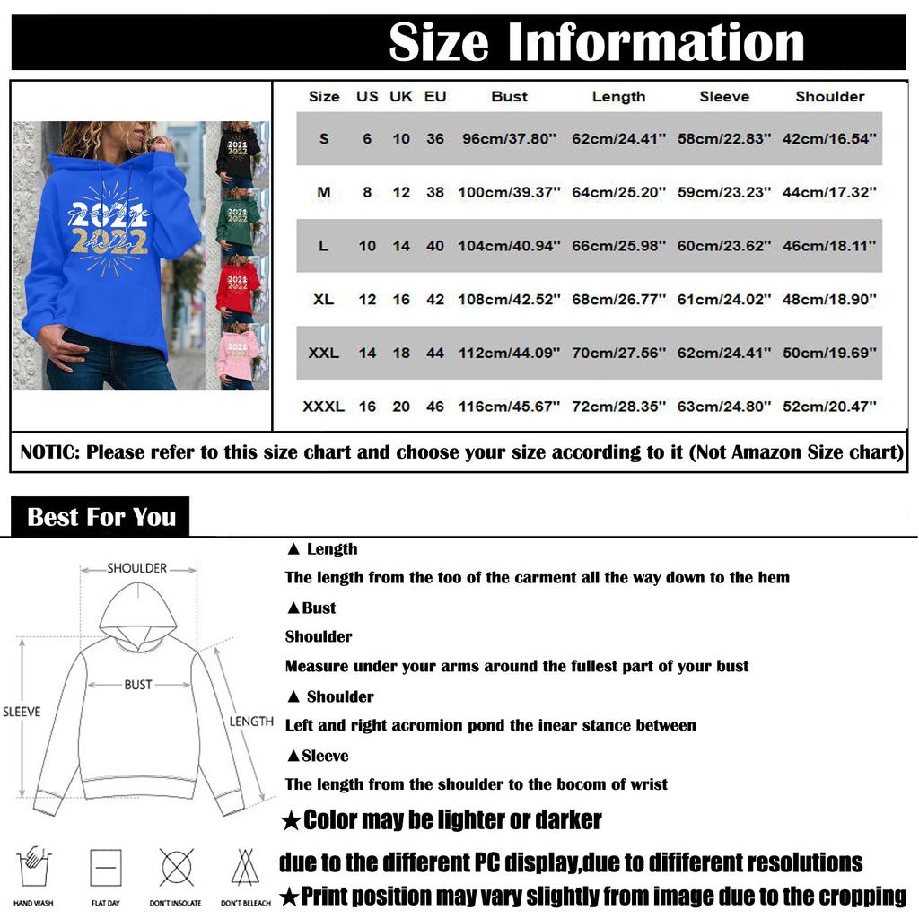 Women's Fashion Casual  New Year Print Hooded Sweatshirt Loose Sports Pullover