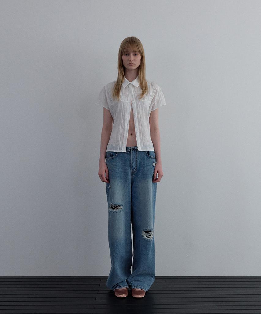 Unessin Sheer Cap Sleeve Shirt_Ivory