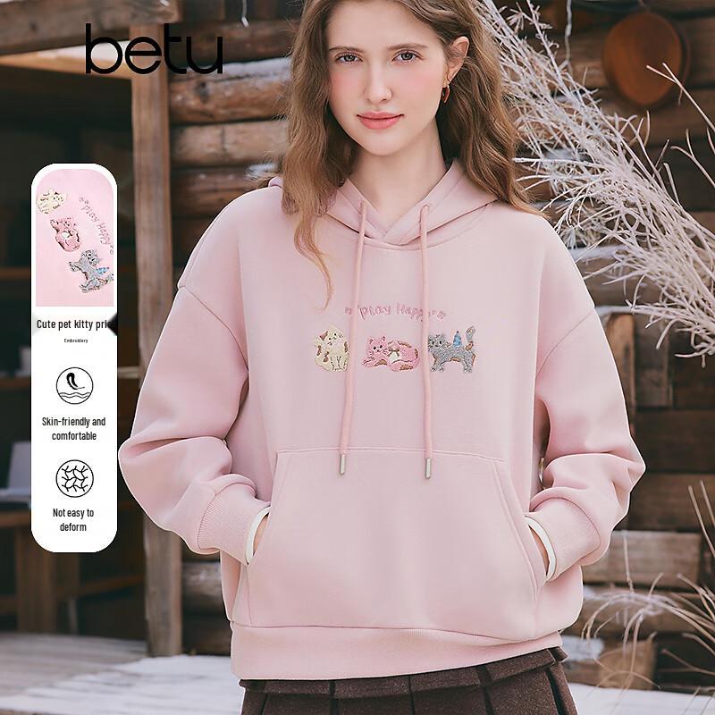 

Betu Women s Fleece Hooded Sweatshirt with Cat Embroidery M