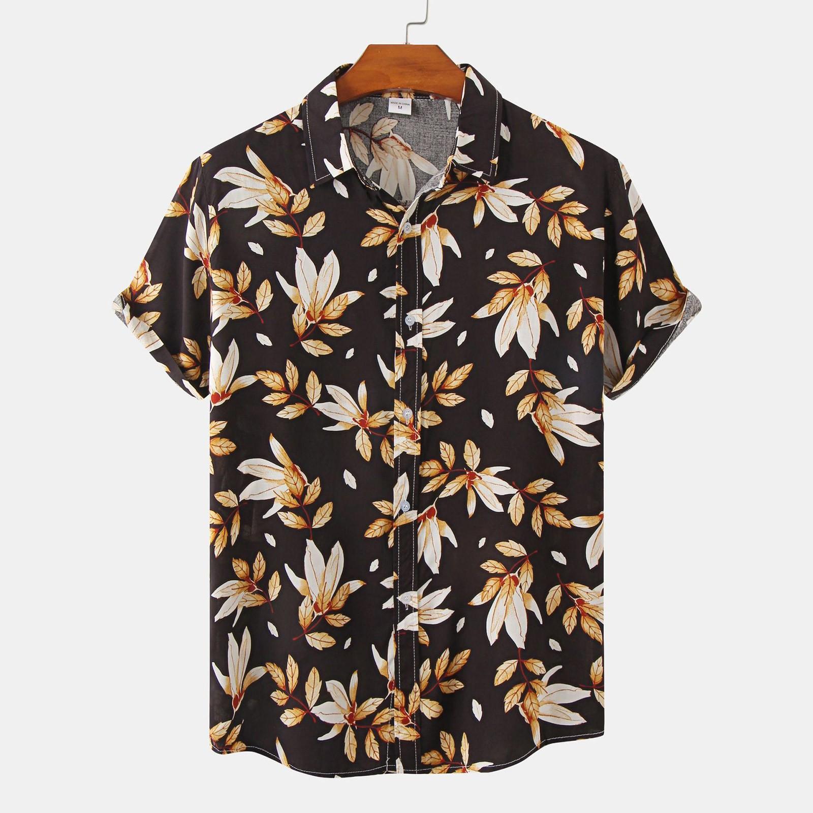 Men s Summer Casual Floral Print Design Hawaiian Short Sleeve Beach Vacation Shirt XXXL чёрный