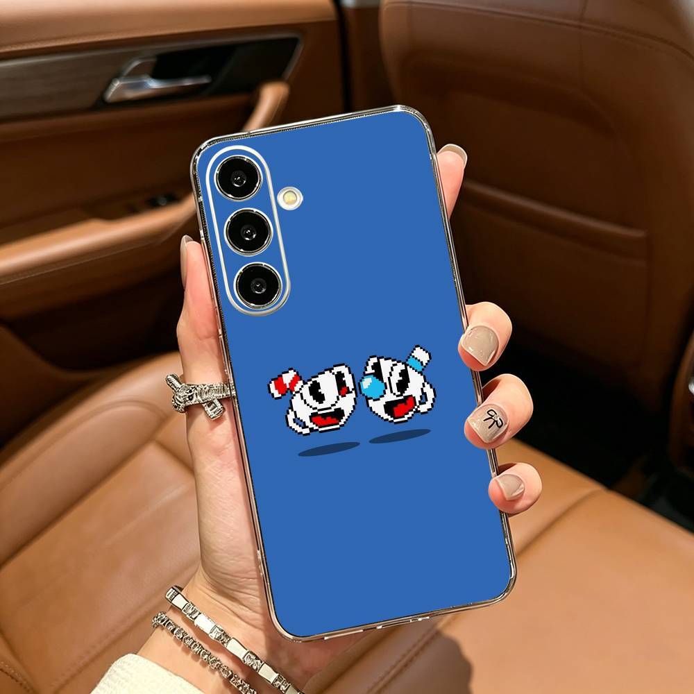 Süße CupHead und MugMan Handyhülle für Samsung Galaxy A71, A70, A52, A51, A40, A30 Transparente Hülle