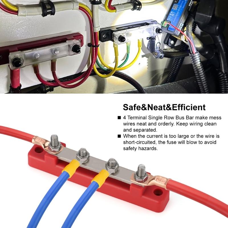 M6 4 Stud Power Distribution Block Terminal with Cover 150A Electrical Terminals Block for Marine Boat Car