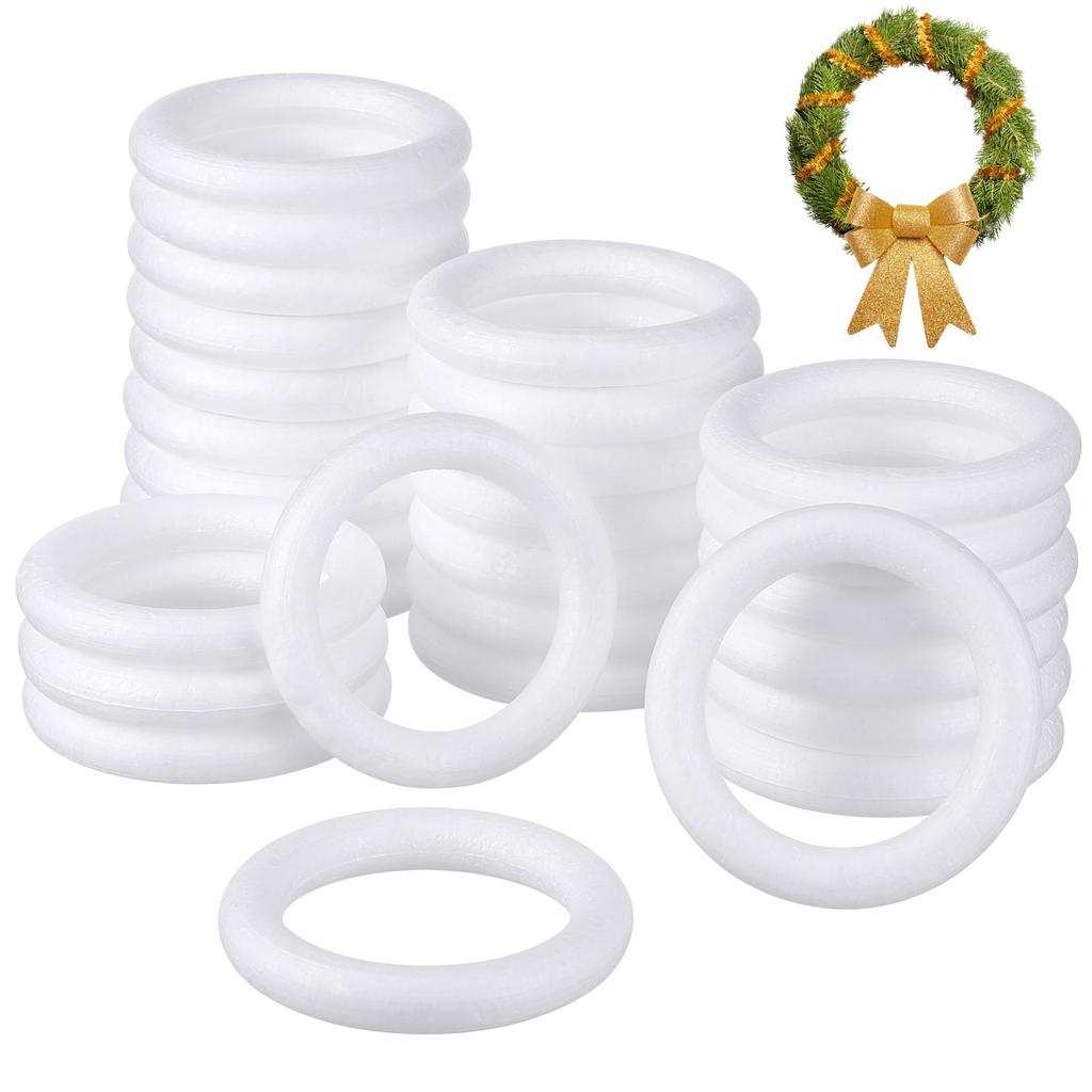 30Pcs Circular Ring Foam DIY Material White Round Craft Supplies for Handmade Wreath Party Valentine Decoration