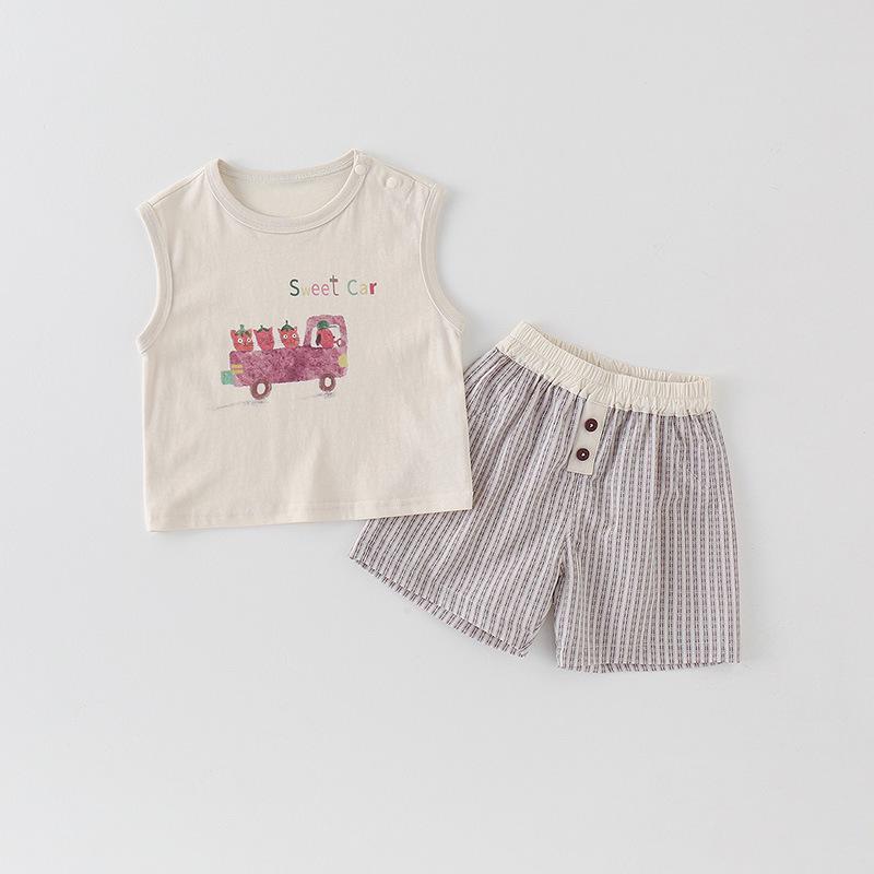 Cute Cartoon Tank Top & Casual Shorts Set for Baby Boys, Lightweight Summer Outfit for Infants & Toddlers, Class A.