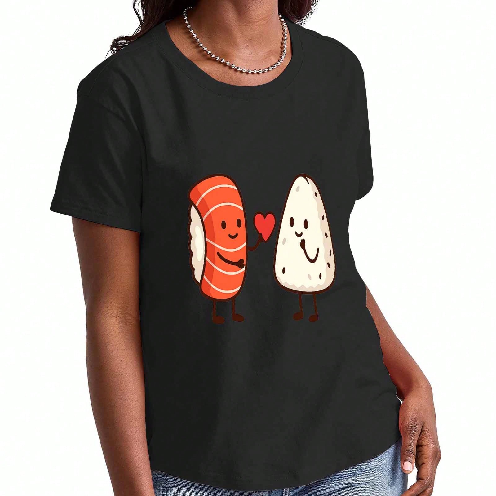 Sushi Time Ladies Cotton T Shirt, Premium Cotton Print, Durable And Longlasting, Casual And Fashionable. Cute Sushi Roll Graphic Tee For Wounisex, Enj S разноцветный