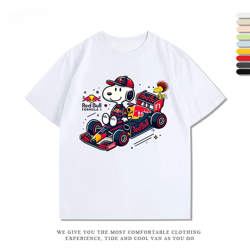 T-shirt Anime Course Snoopy Hommes Femmes Imprimé Drôle Mode d'Été Décontracté Coton Manches Courtes T-shirt Moto