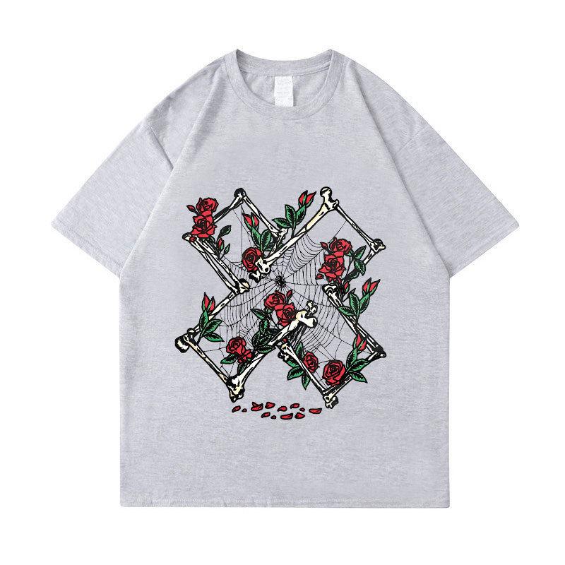 Camiseta de Algodón de Manga Corta Estampado de Calavera XPLR Y2K Sam y Colby Unisex Tops Casuales