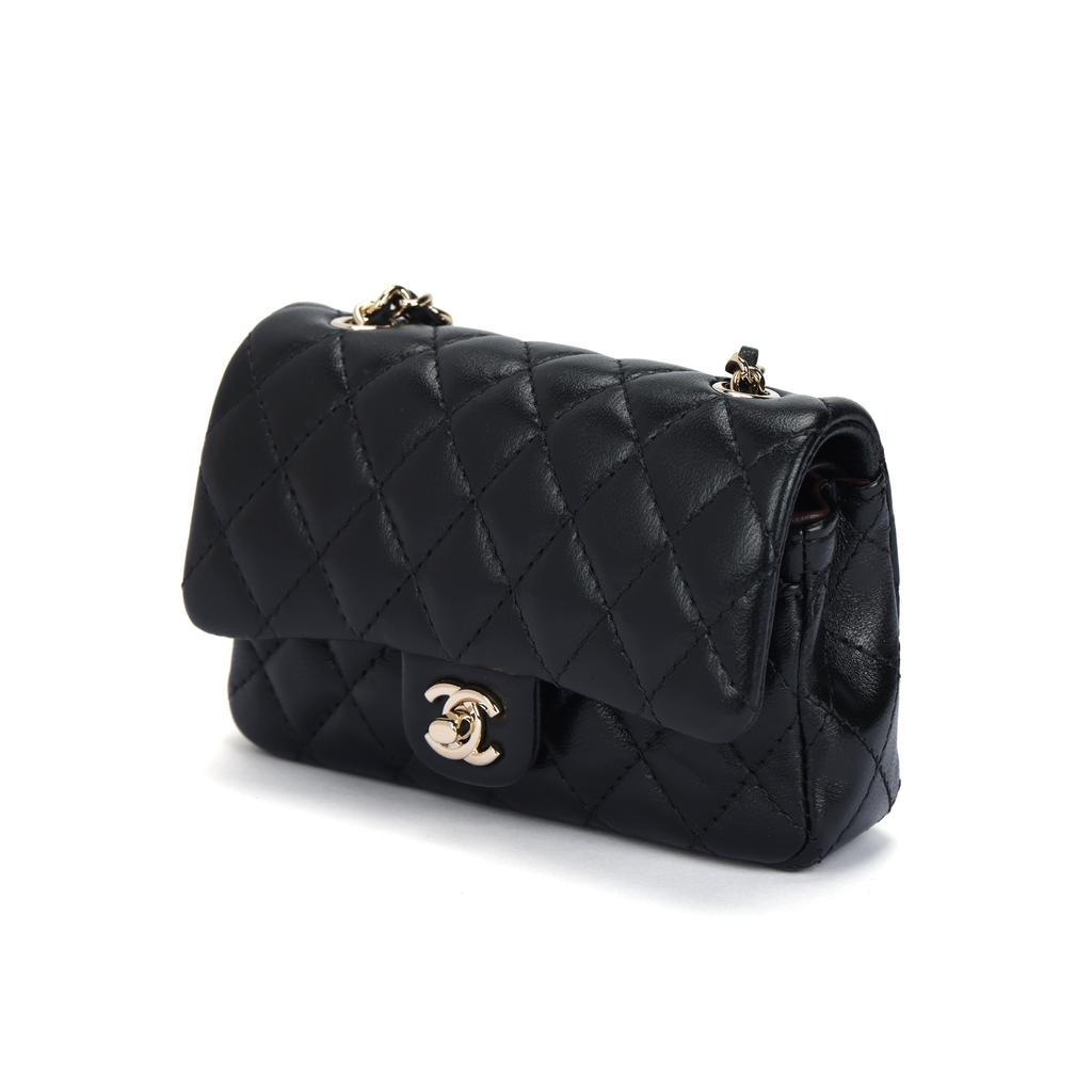 Chanel 25a Doppel-C-Logo Lederkette Rautenmuster Perle Mit Hakenverschluss Lammfellmaterial Goldene Beschläge Münzbörse Mini Damenmodell Schwarz