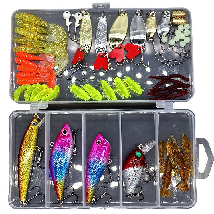 Lure Spinner & Soft Bait Thunder Frog Minnow Hook Combo Set In Box