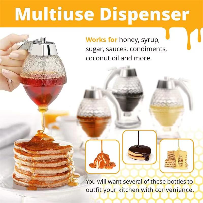 Honey Dispenser Liquid Sauce Oil Juice Syrup Jam Storage Jar Squeeze Bottle Kitchen Bar Organizers Clear Pot Honey Container