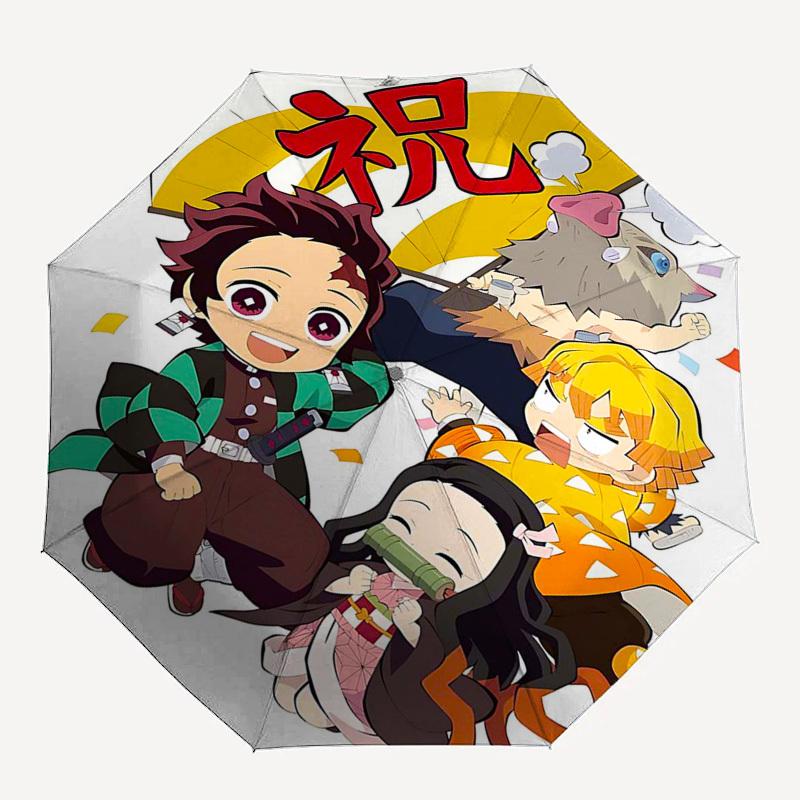 1pc Demon Slayer Chibi Characters Automatic Opening Umbrella with 8 Bone Iron Frame, Portable Three-Fold Design - Perfect for Fans, Travelers, Daily U