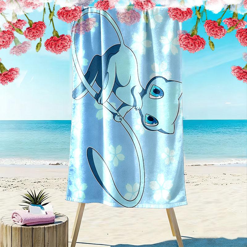 Mew Cartoon Print Beach Towel, Large Soft Quick Dry Towel for Beach Camping Swimming