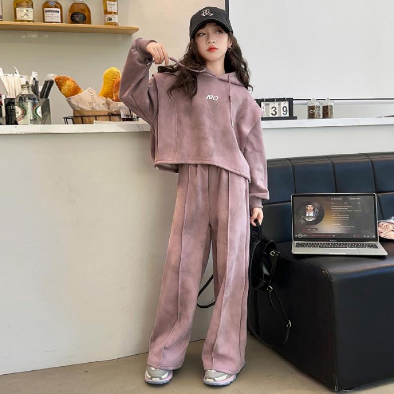 Set alla moda con felpa con cappuccio sportiva e pantaloni della tuta per ragazze (Primavera/Autunno 2025)
