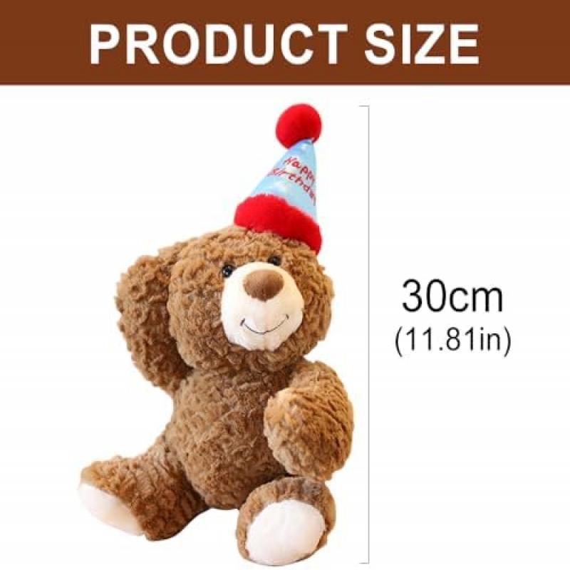 Lotvic Teddybär Plüschtier 30cm mit Geburtstagshut, Weiches Stofftier Kuscheltier für Mädchen Jungen Kinder Party Weihnachten Geburtstagsgeschenk