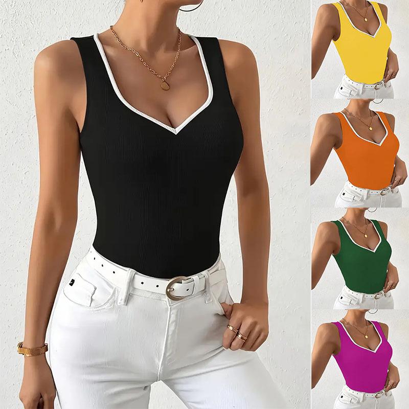 New Black & White V-Neck Fashion Camisole: Casual, All-Season Style