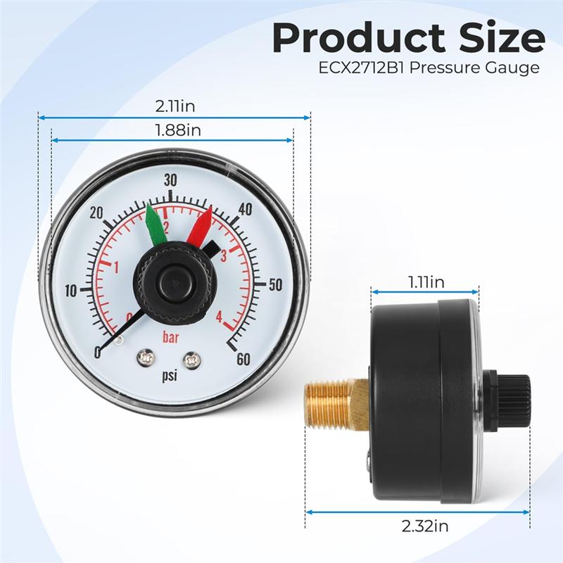 ECX2712B1 Pressure Gauge For Hayward Pool Filter De Cartridge And Sand Filters Xstream ECX2712B1 With Dial