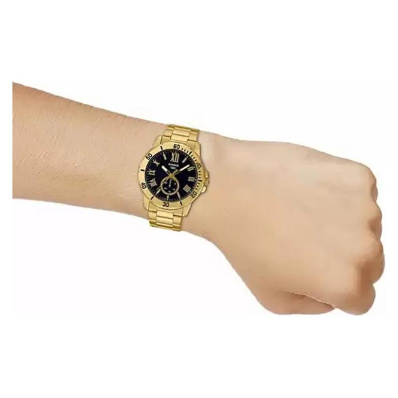 Casio STANDARD Series Casual Fashion Trend Quartz Movement Stainless Steel Strap Japanese and Korean Watch Men's Watch Black Dial MTP-VD200G-1B