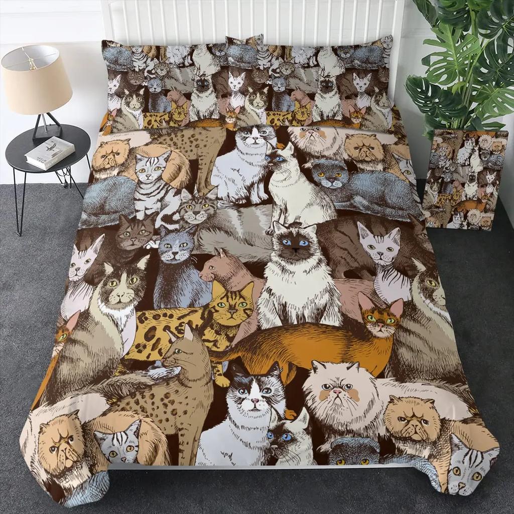 Witch Black Cat Duvet Cover Set Full,Cat Sitting On Moon Bedding Set Vintage Gothic Animals Cat Comforter Cover 2/3pcs Bed Sets
