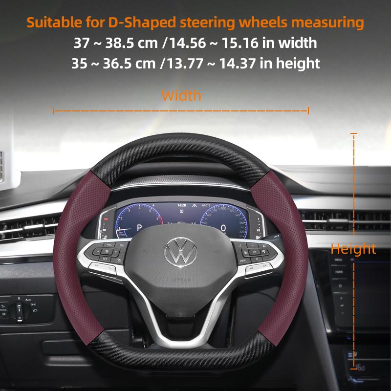 Suitable for Volkswagen Breathable Leather Matte Carbon Fiber Texture Steering Wheel Cover Suitable for Polo Golf 5 6 7 Gol Cc Passat B6 B8 Jetta