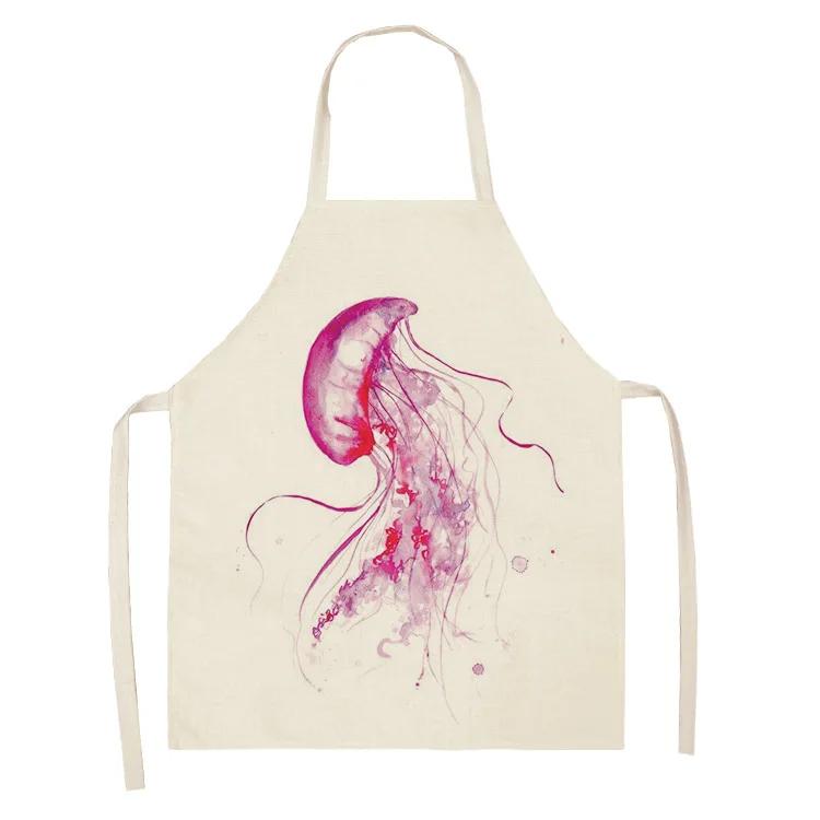 Ocean Animal Whale Jellyfish Pattern Cleaning Aprons Home Cooking Apron Cooking Linen Bibs Waist Baking Kitchen Aprons Delantal
