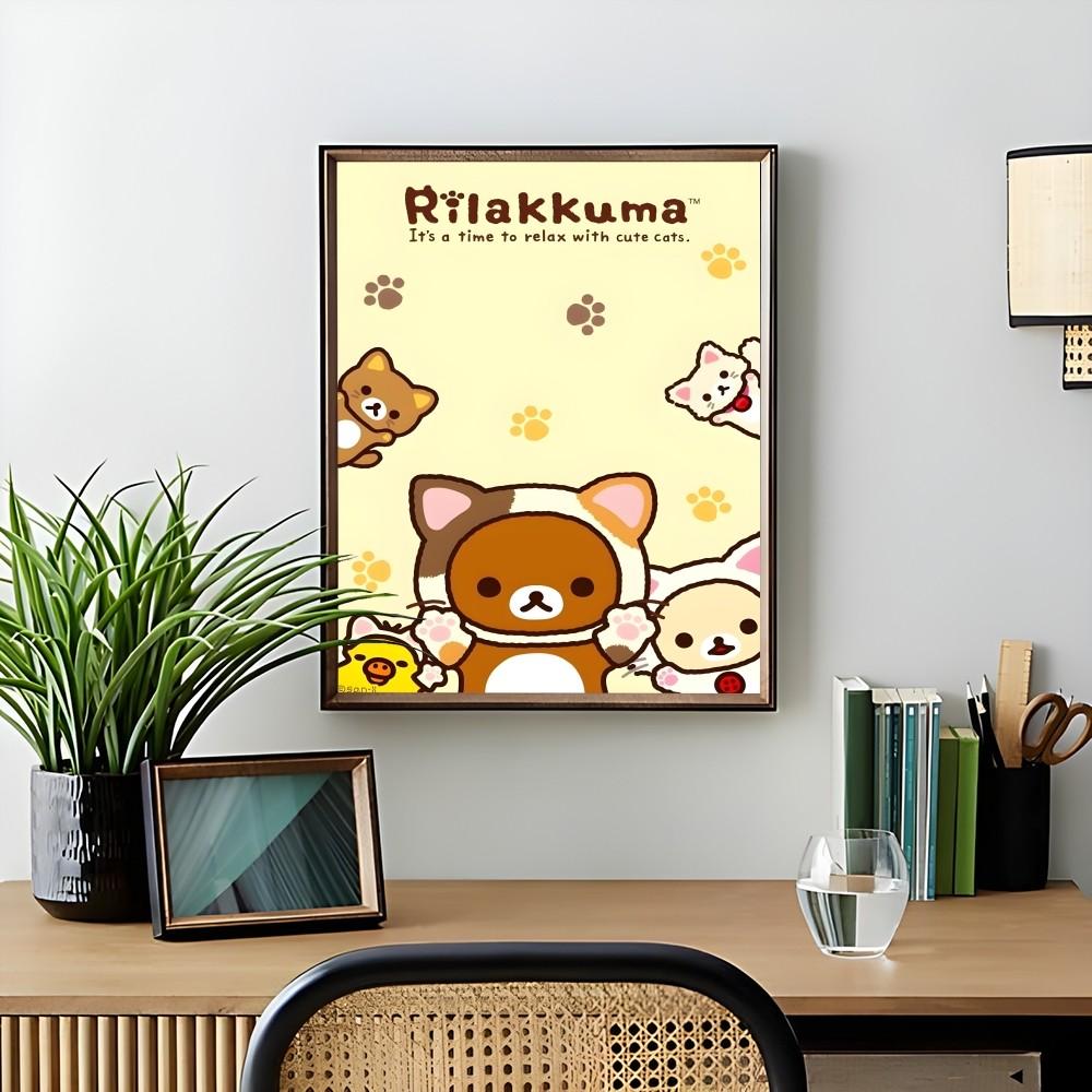 Uroczy Kreskówkowy R-Rilakkuma Plakat Anime Samoprzylepny Druk na Ścianę Wodoodporny Wystrój Estetyczny do Domu Salon Sypialnia Bar Korytarz