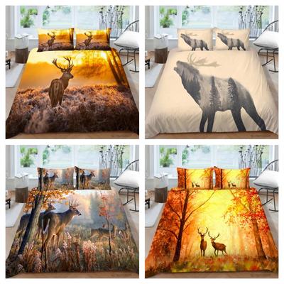 Sada povlaku na přikrývku Elk 3D tisk Bytový textil Zvířata Povlak na přikrývku s povlakem na polštář King Size Ložní prádlo Dětská postelová sada