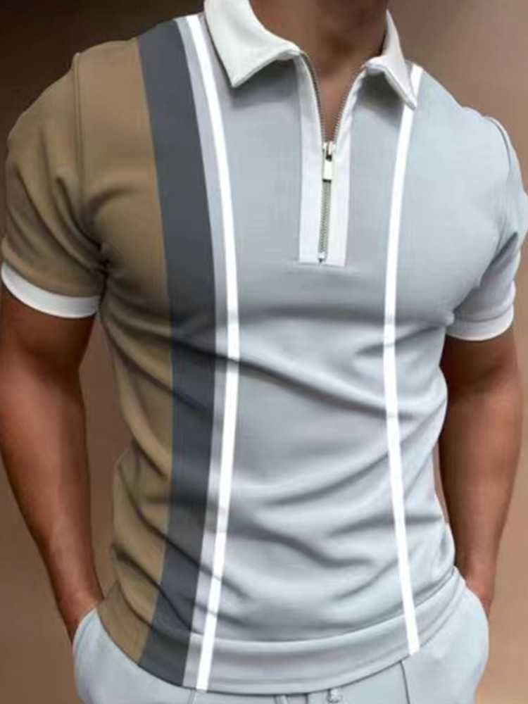 Men Polo Shirt Short Sleeve Stripe 3d Print Tops Fashion Polyester Breathable Comfortable Polos Shirts