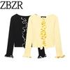 Zbzr Spring New Women Clothes Western Style Lace Patchwork Contrast Color Long Sleeve Knit Cardigan Slimming Short Top