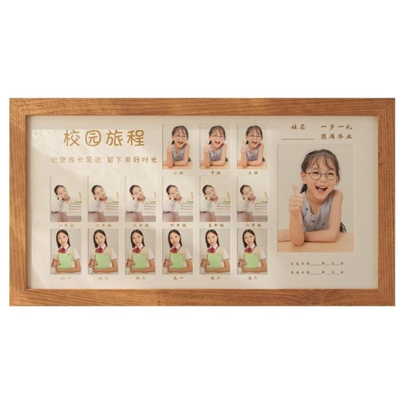 Wooden School Photo Frame from Kindergarten To Graduation Home Decors Keepsakes Gift for Teachers Parent and Students