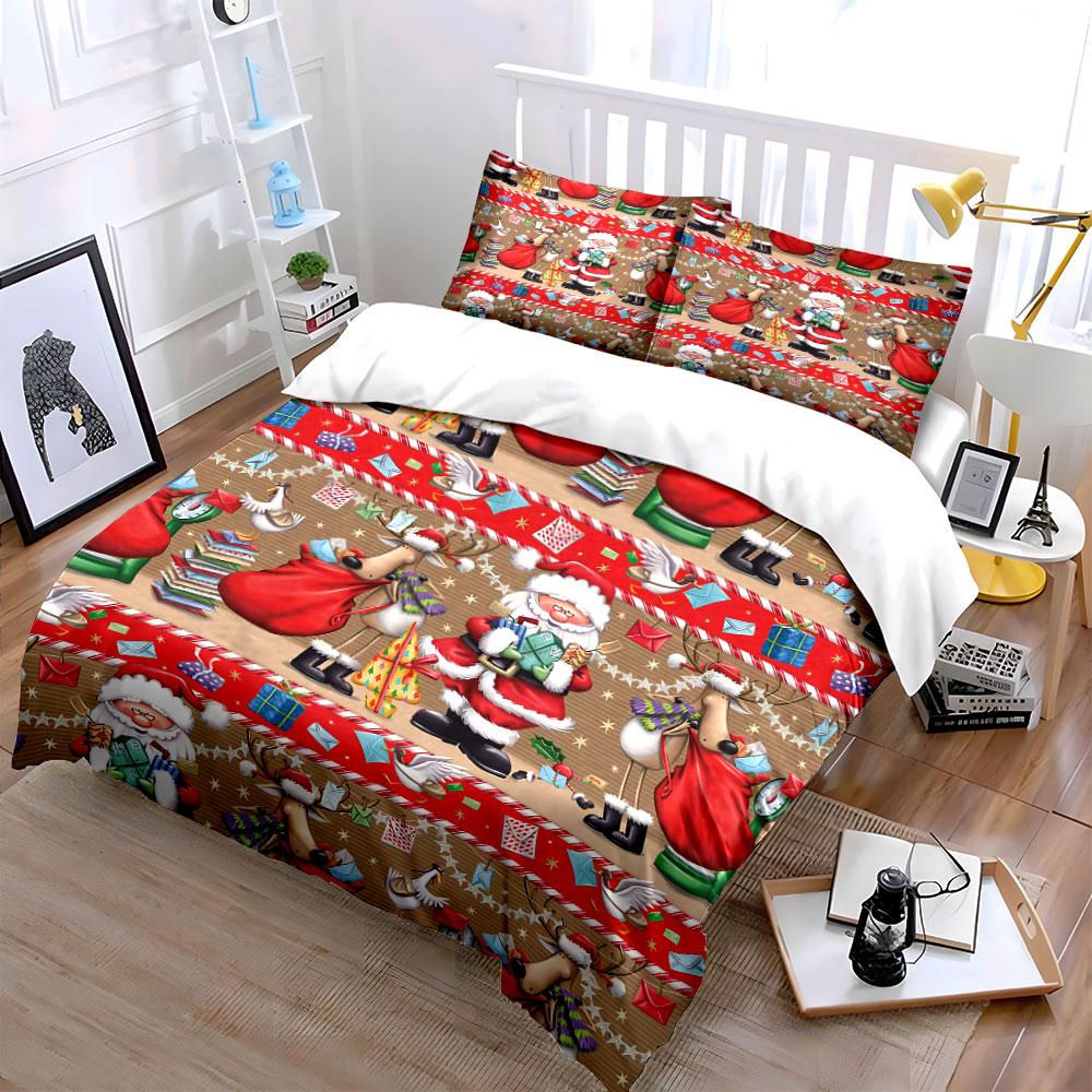 Santa and Reindeer Holiday Print Bedding Duvet Cover Set Duvet Cover Pillowcases  (1*Duvet Cover 2*Pillowcases, without duvet insert)