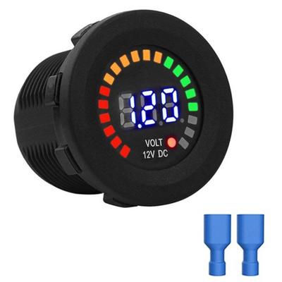 12V 24V Digital Voltmeter with LED Display - Waterproof Volt DC Meter - Digital Round Control Panel - for Boat, Motorcycle, HGV, ATV, UTV, Car,Caravan