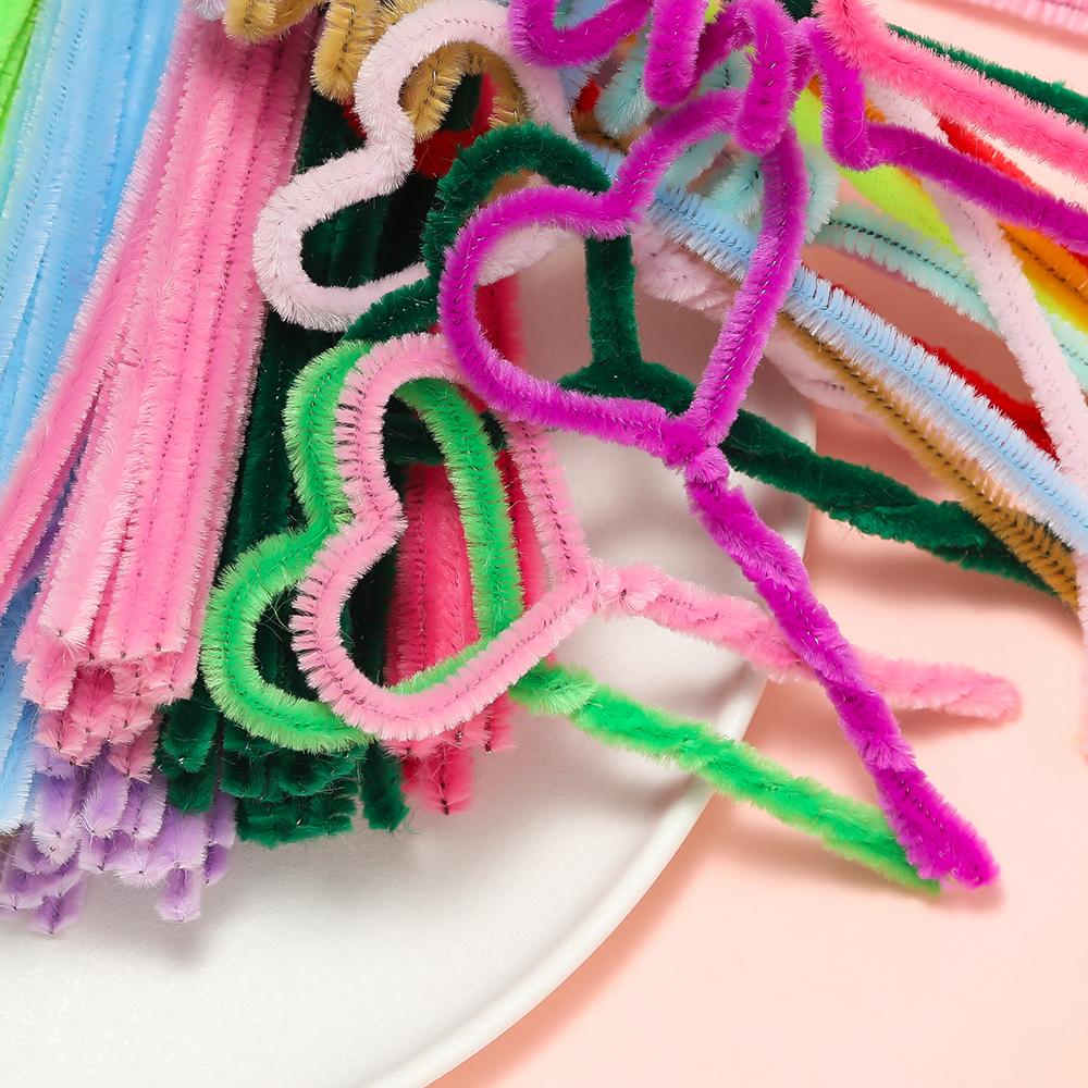 100Pcs 30cm Colorful Chenille Stem Twisted Rod Wool Root Fluffy Bar Iron Wire for DIY Handcraft Twisting Decor Jewelry Supplies