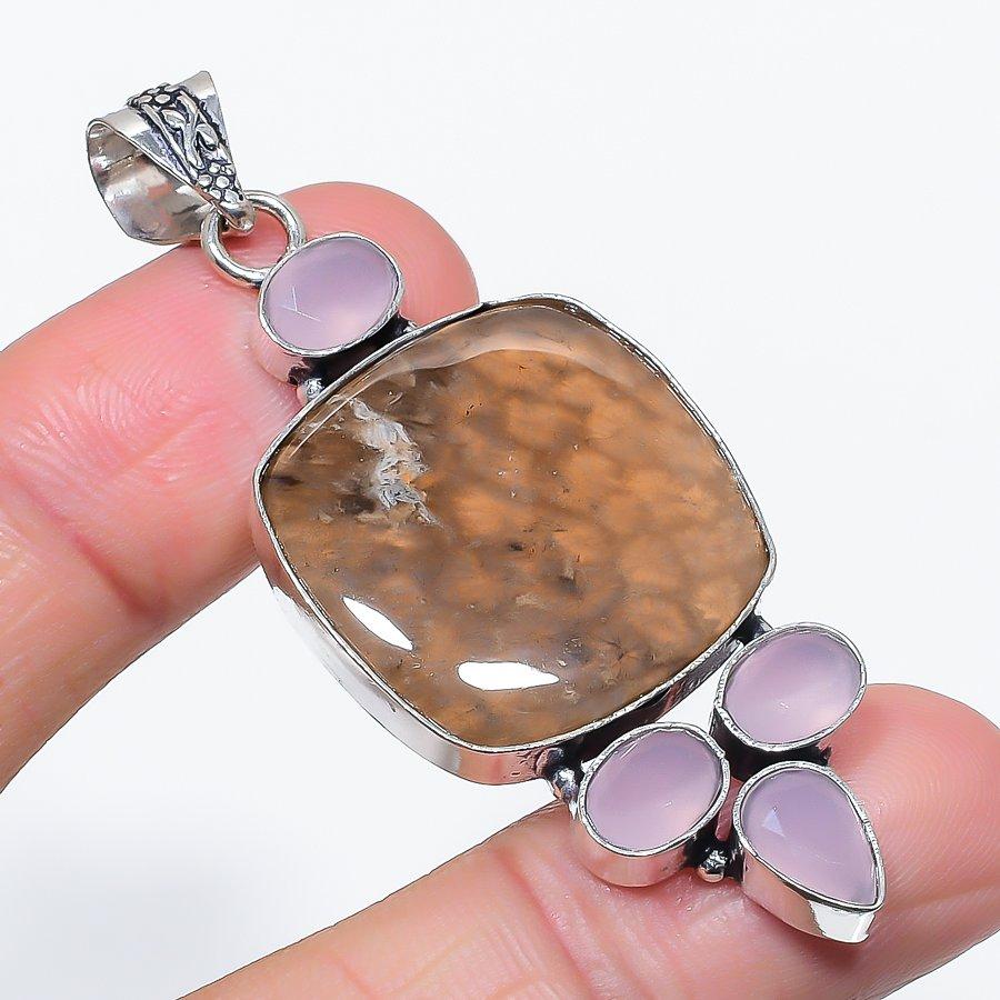 

Натуральный индийский моховой агат, халцедон, подвеска из стерлингового серебра 925 пробы 2,48 g3z10