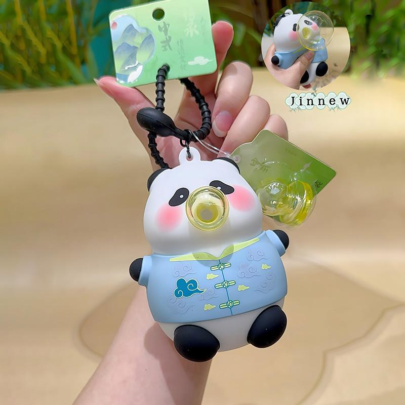 Wear Pandas Clothes Blow Bubbles Keychain Animal Keyring Backpack Gift Pendant