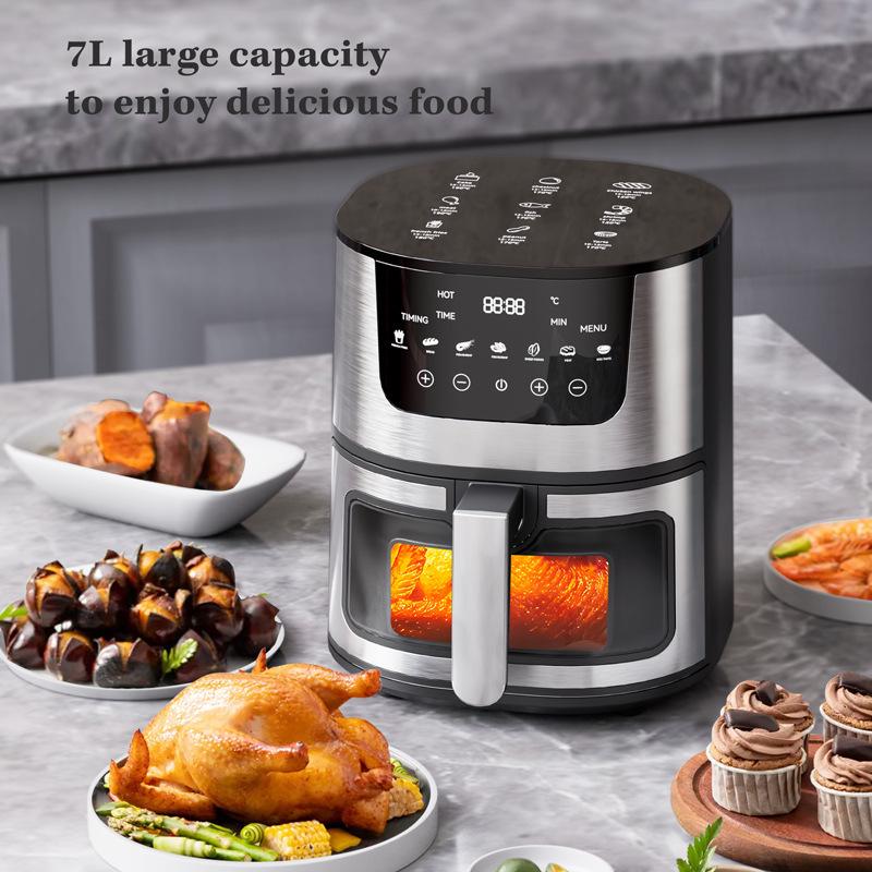 7L Stainless Steel Smart Air Fryer with Visible Cooking Window - Large Capacity Household Model, US Standard