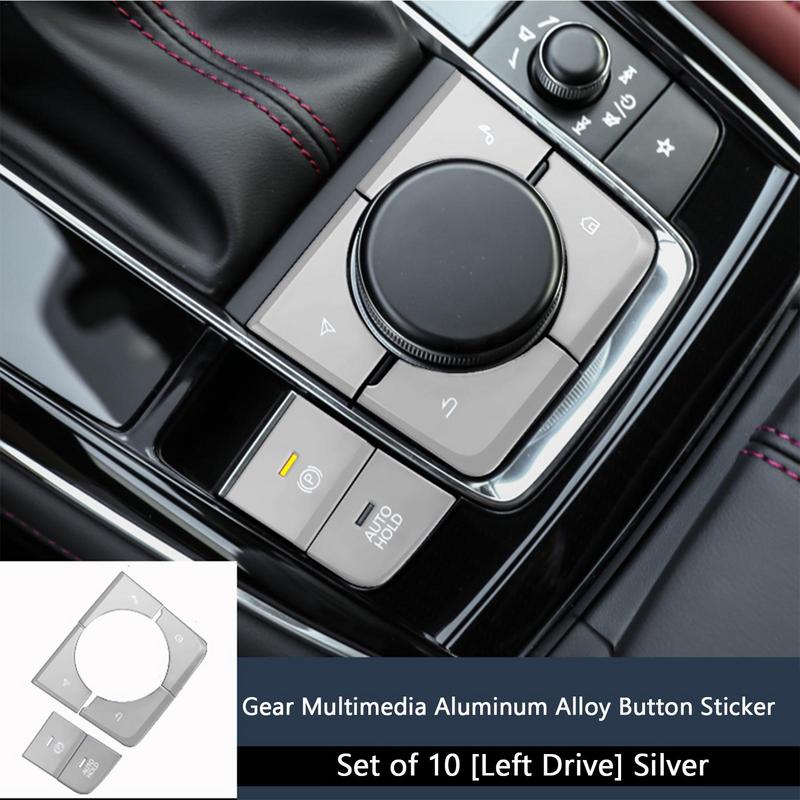 Schalterknopf-Abdeckungsaufkleber für 3 CX-30 Auto-Hold-Schalter P-Taste Multimedia-Schalter Knopfaufkleber Aluminium