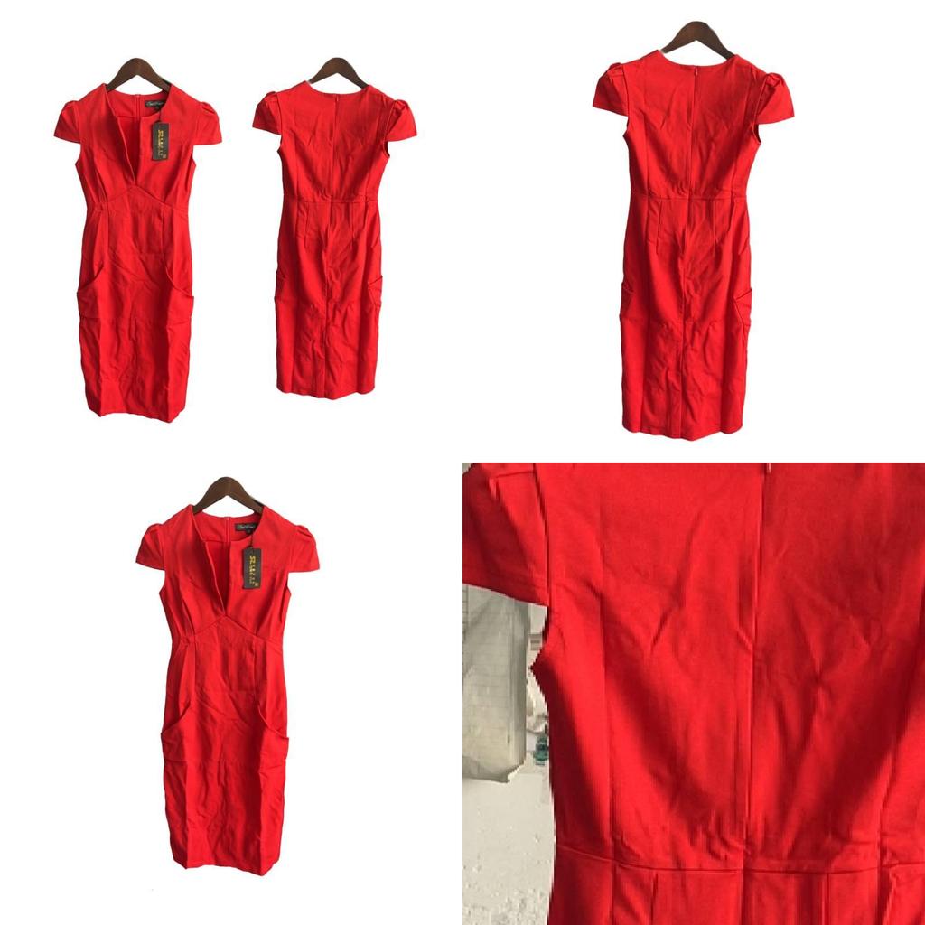 Breathable Polyester Blend Vneck Short Sleeve Dress For Office Wear