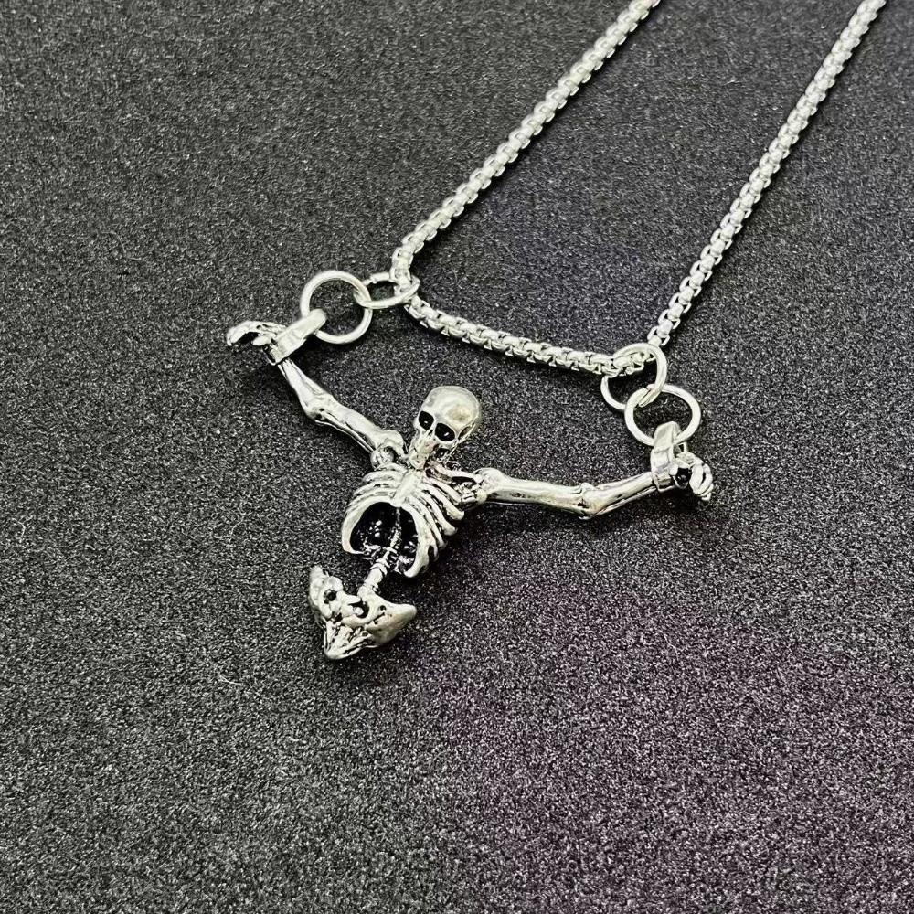 Gothic Men Necklace Zinc Zinc Alloy Clavicle Chain Simple Skull Head Pendent  Halloween