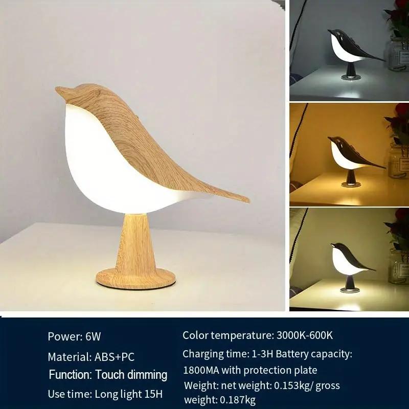 3 Colors Touch Controlled Bird Night Light Rechargeable Cordless LED Lamp Protection Eye Warm for Bedroom & Home Decoration Gift