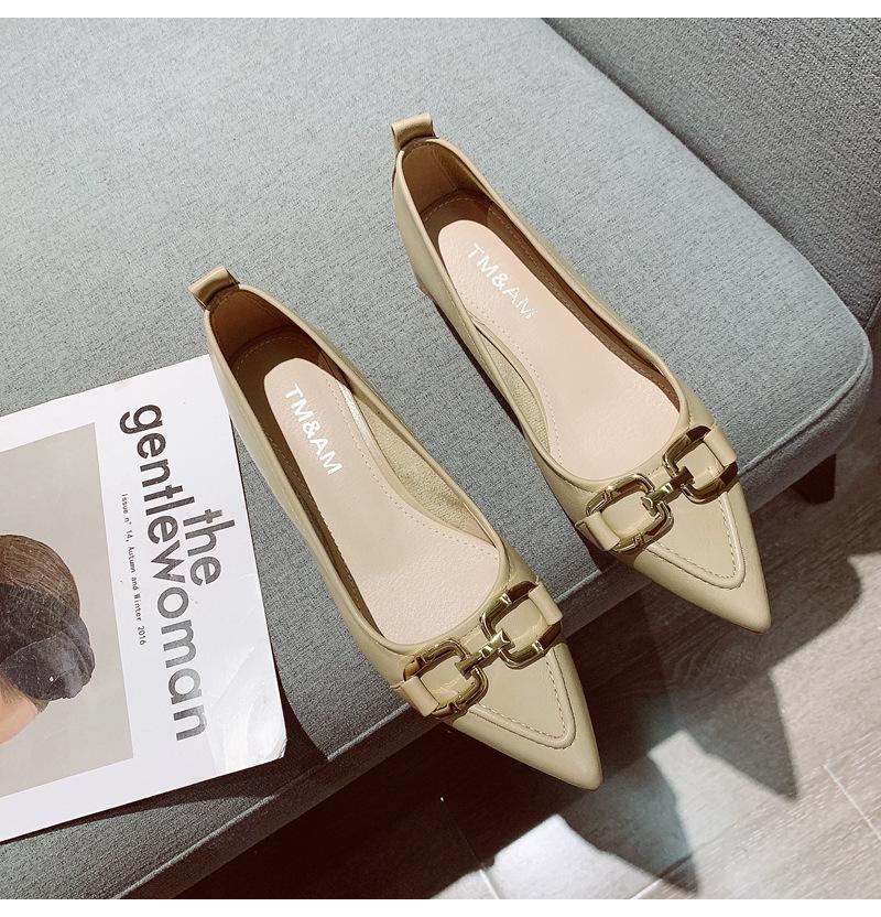 

2025 новые туфли на толстом каблуке, на среднем каблуке, одинарные, женские, универсальные осенние модели с юбками, с мелким вырезом, заостренные, на низком каблуке 39 абрикосовый