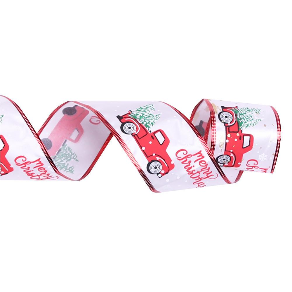 10 Charming Meter Christmas Car And Tree Decor Sparkly Gold Printed Ribbon Fabric