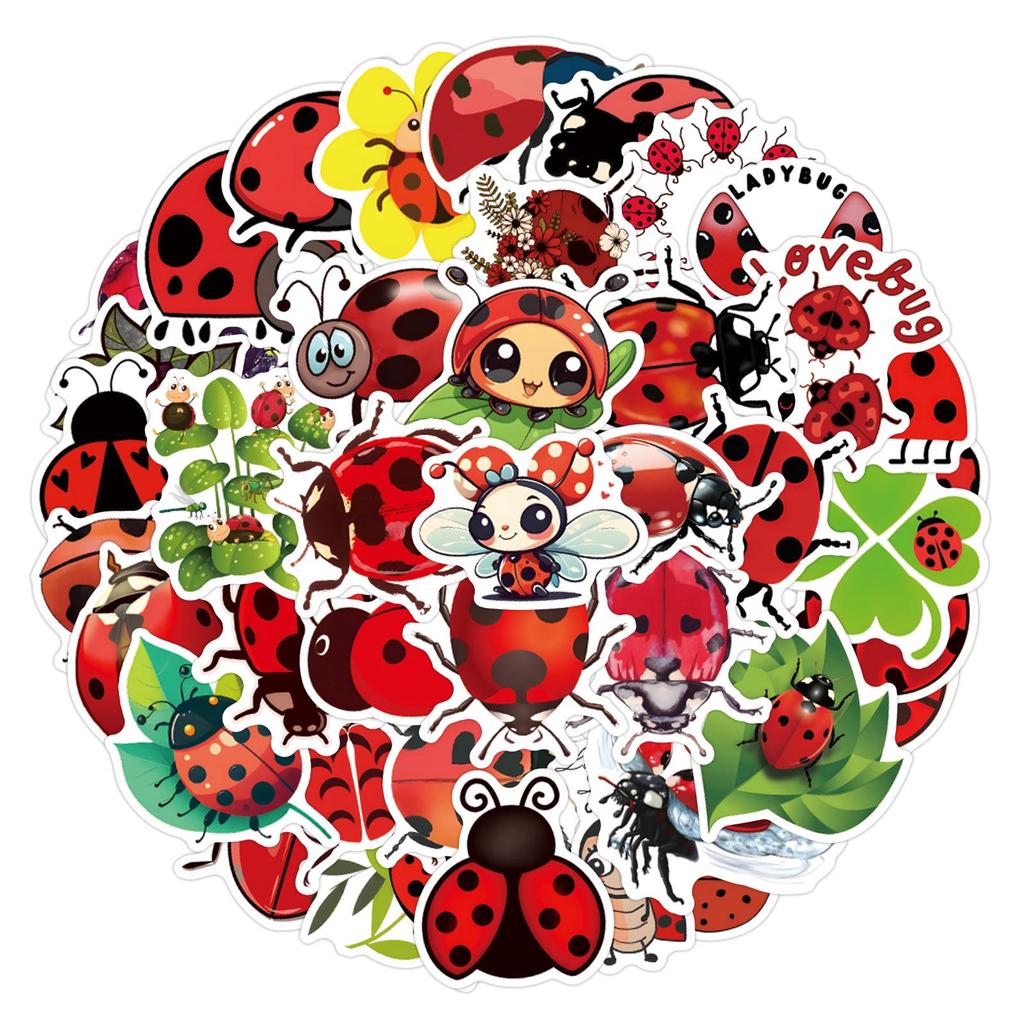 55 Unique Ladybug Graffiti Stickers: Cute Cartoon DIY for Skateboards, Water Bottles, and Luggage