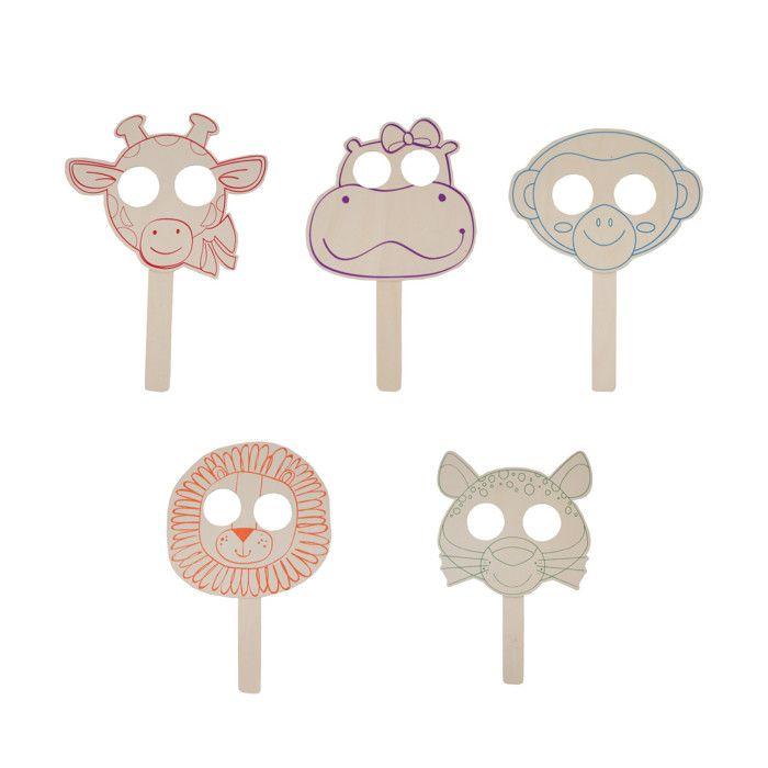 Masques en Bois à Décorer - Sodertex - Lot de 10 - 30x22cm - Animaux - Naturel