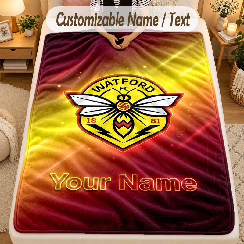 Flannel BlanketWatford FC Custom Name Text Personalized Soft Warm Throw Blanket Home Decor Gift